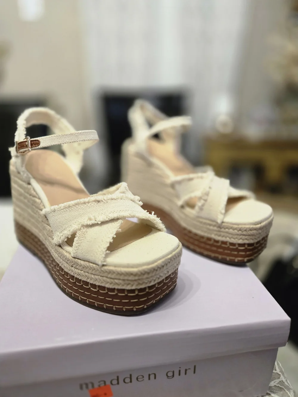Madden Girl Cream Carlotta Espadrille Platform Wedge Sandals 7.5